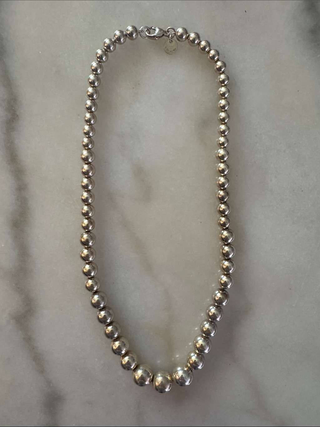 Tiffany & Co. Sterling Silver Hardware Graduated Bead Necklace 16in